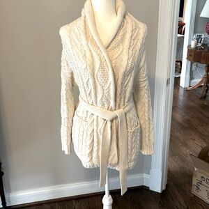 Ralph Lauren Cable-Knit Cotton-Blend Cardigan, White, size small